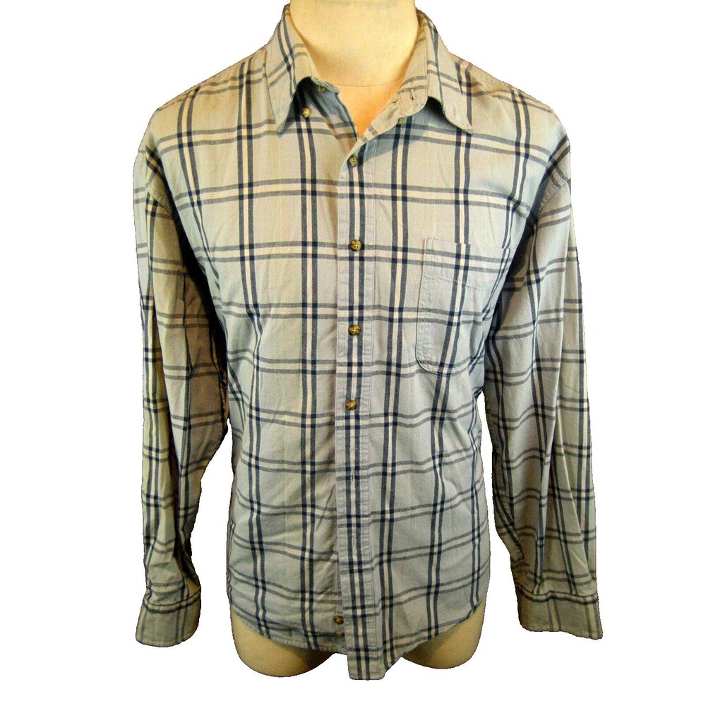 Mens Hill & Archer Blue Plaid 100% Cotton LS Casual Shirt sz Lg